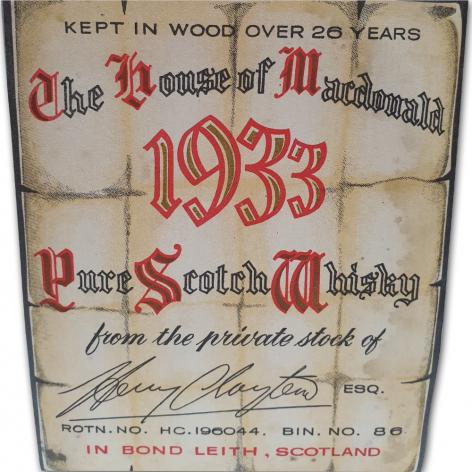 Lot 411 - The House of Macdonald 26YO Pure Scotch Whisky 1933 Private stock of Henry Clayton